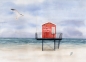 Preview: Postcard DIN-A6 Watercolor Maritime Art Print North Sea Island Langeoog red bathing tower Beach Ocean